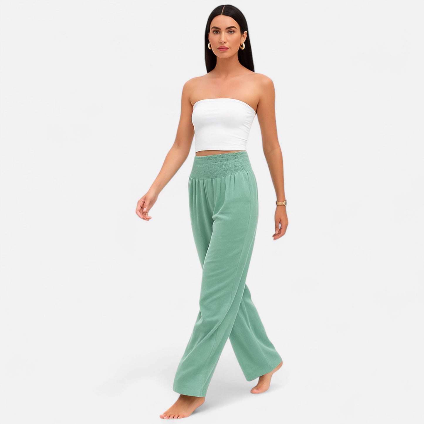 Velclairemode | Pantalon Femme Décontracté à Cordon – Taille Mi-Haute, Finition Usée Stylisée