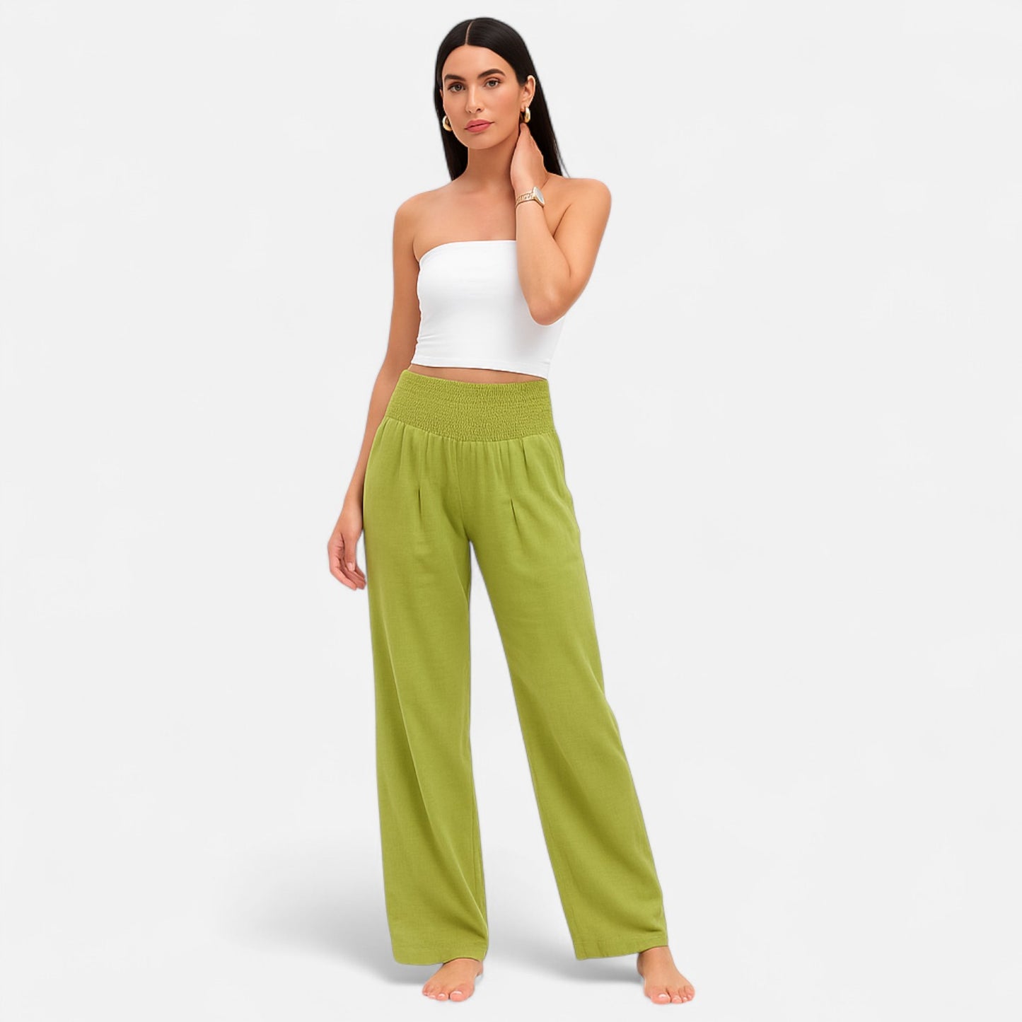 Velclairemode | Pantalon Femme Décontracté à Cordon – Taille Mi-Haute, Finition Usée Stylisée