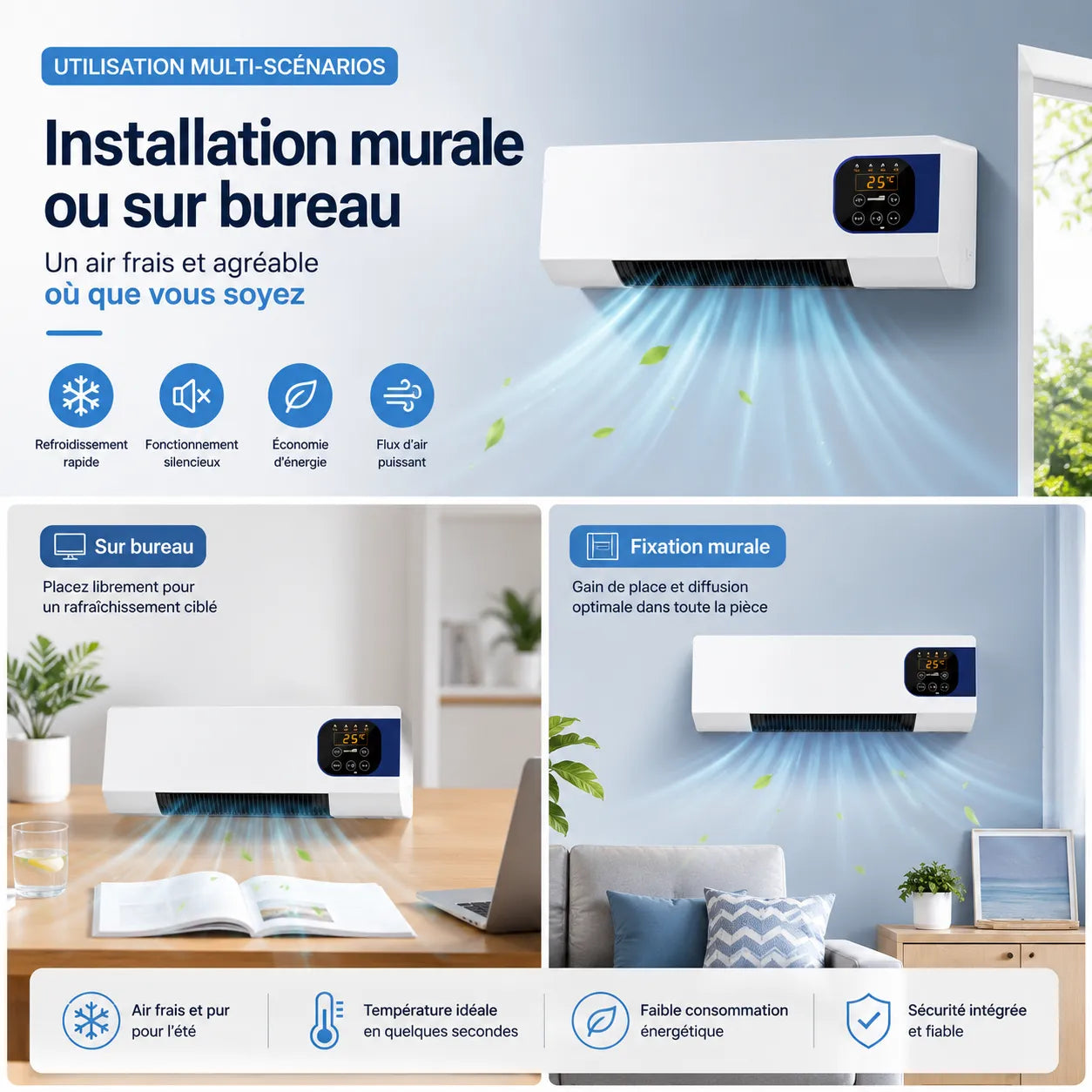 Aparato de pared frío/calor 2000 W con control remoto
