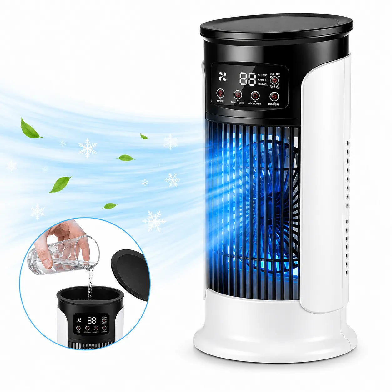 3-in-1 Portable Air Cooler with Mist and LED Lighting