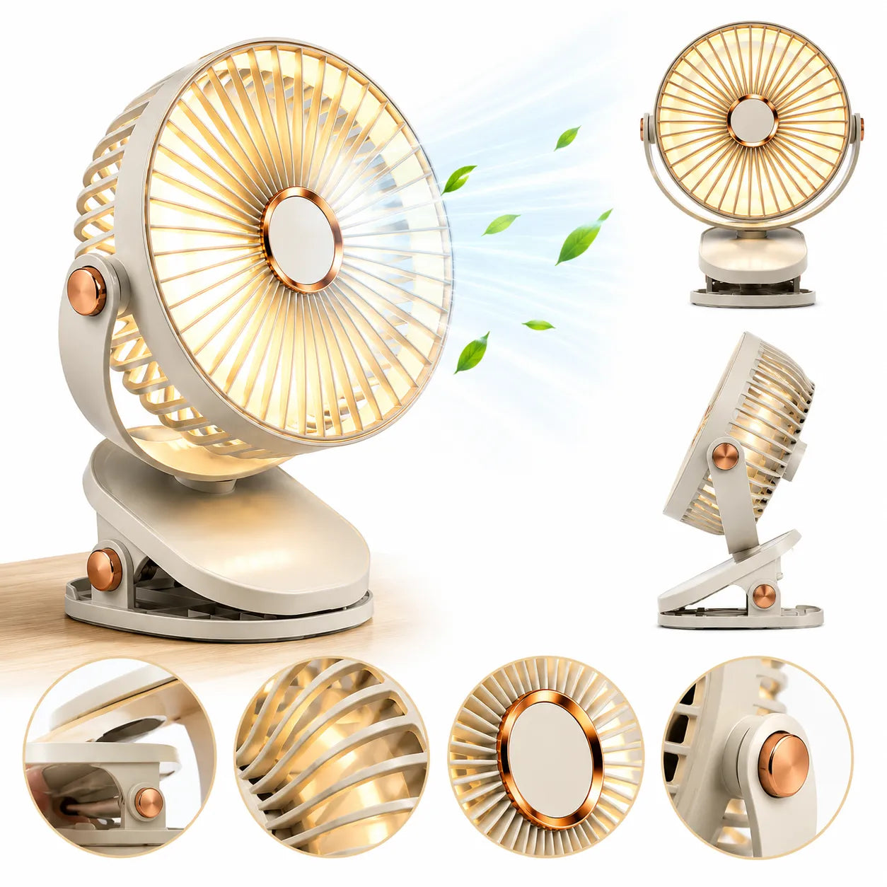 Ventilador portátil recargable con clip de 8000 mAh con LED