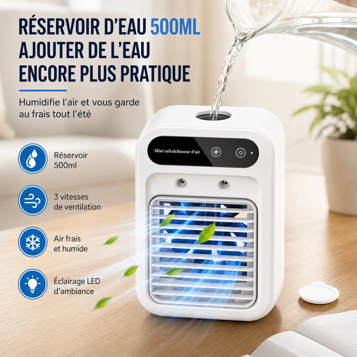 Enfriador de aire portátil 3 en 1 recargable por USB de 500 ml