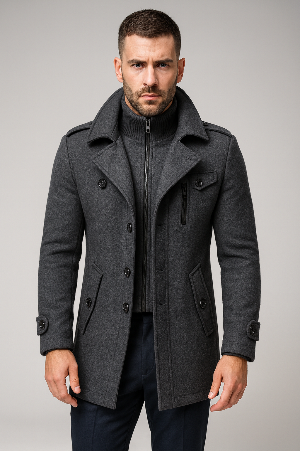Homme Manteau Sorties Laine Coupe Moderne Confort Journée Élégant Intemporel
