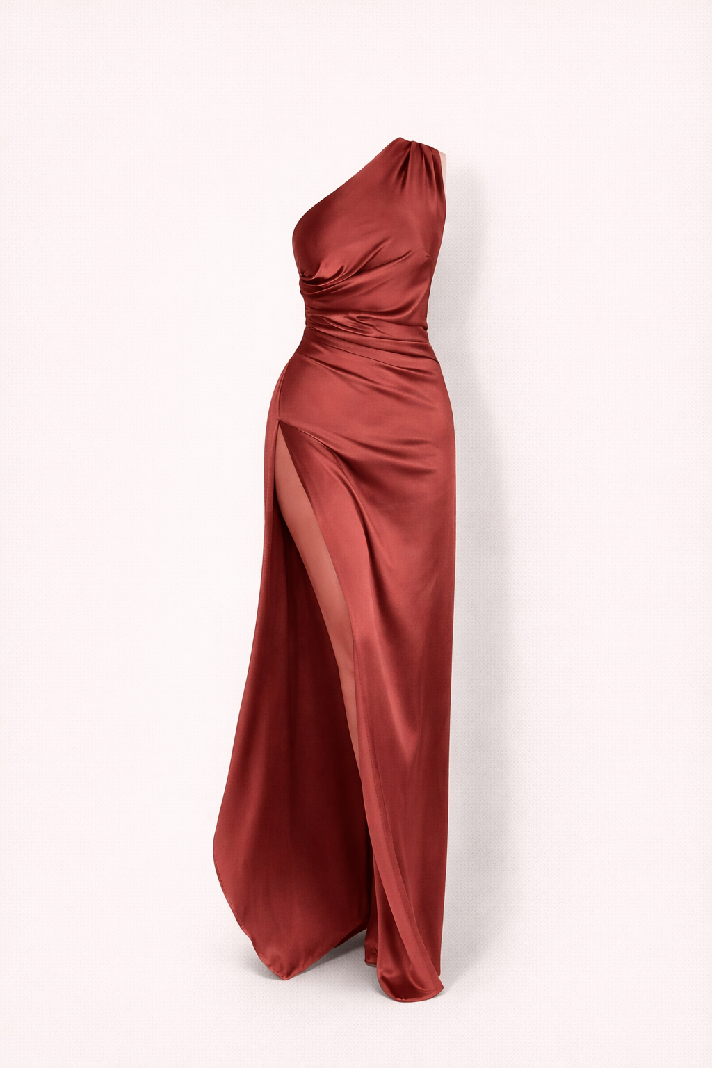 Robe Longue de Soirée Satinée à Épaule Dénudée avec Fente Latérale pour Femme