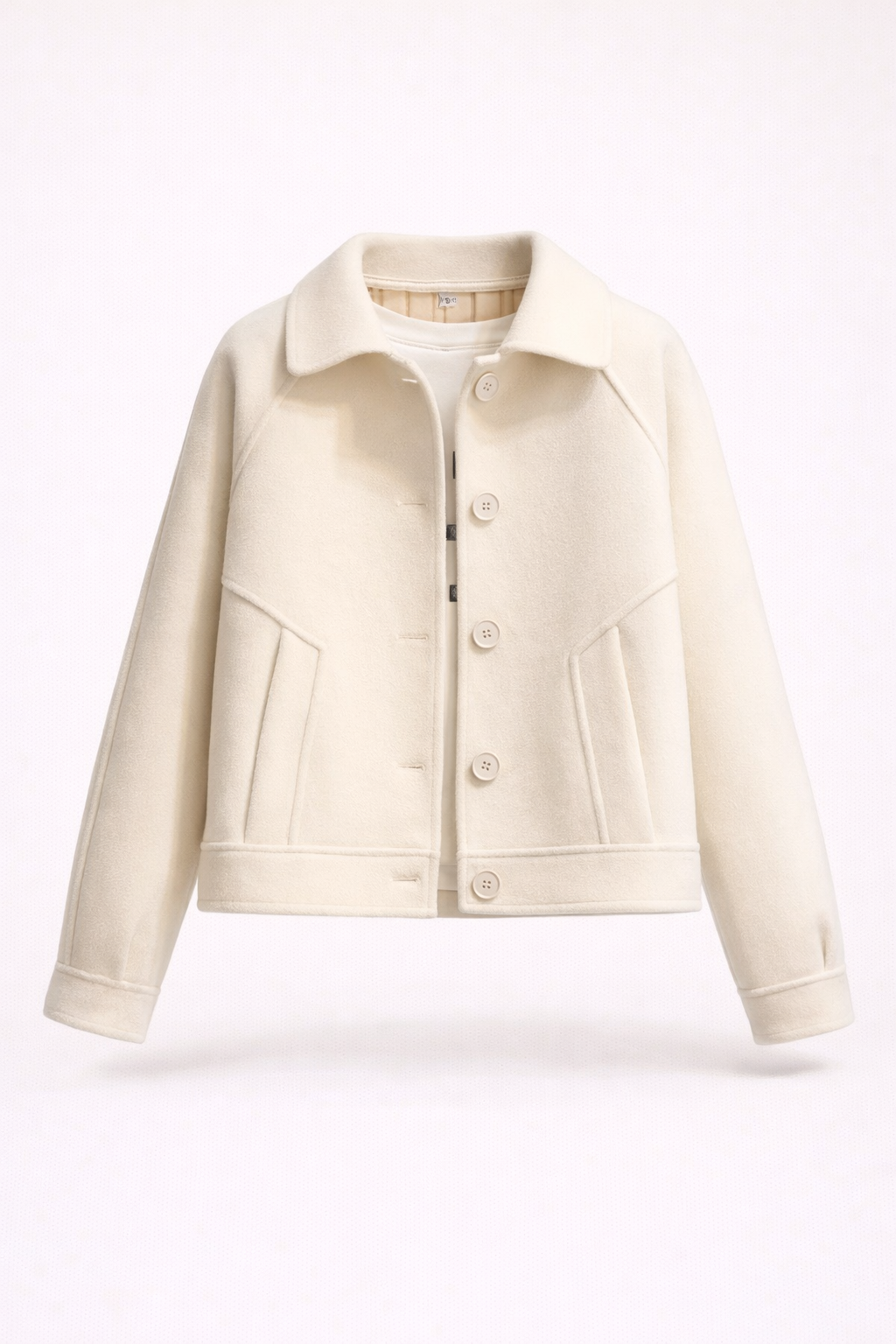 Veste Courte en Mélange de Laine avec Col Classique et Boutons pour Femme