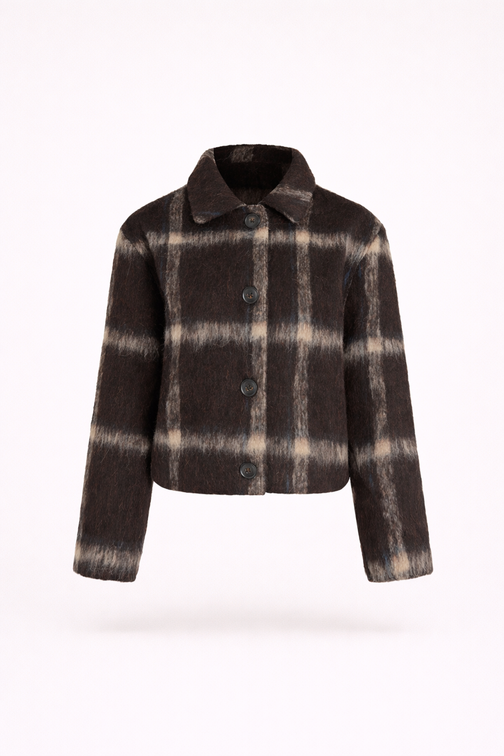 Veste Courte à Carreaux avec Boutons et Col Classique pour Femme