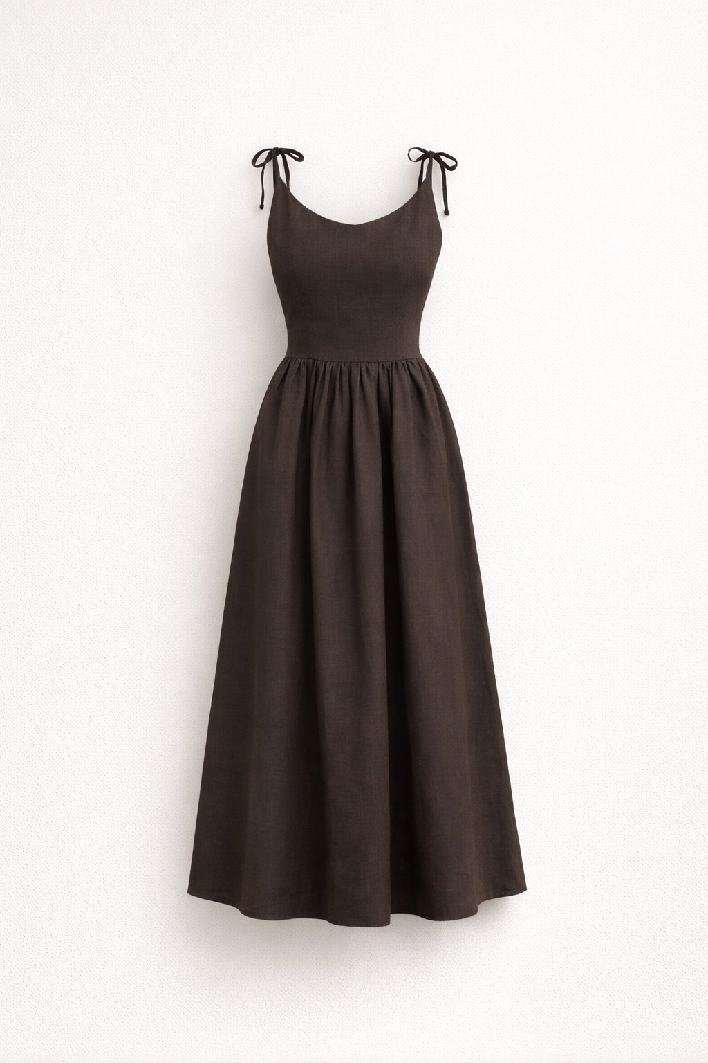 Robe Longue Trapèze à Bretelles avec Poches et Dos Nu en Fibre Naturelle pour Femme