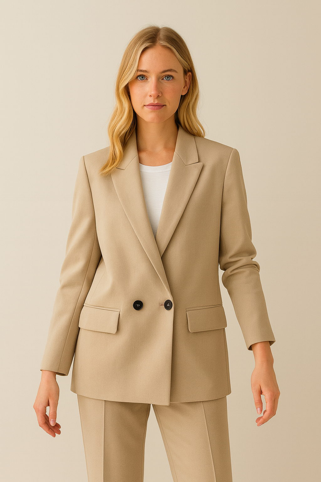 Blazer Oversize Ajusté à Double Boutonnage avec Revers Crantés pour Femme