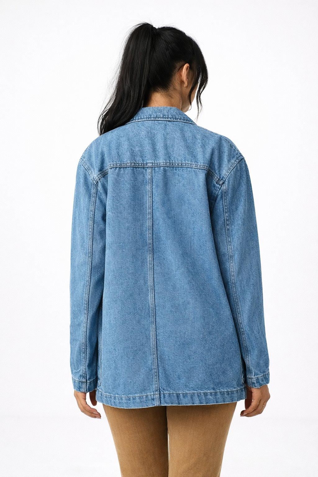 Jachetă Blazer Casual din Denim cu Rever și Buzunare Aplicate pentru Femei