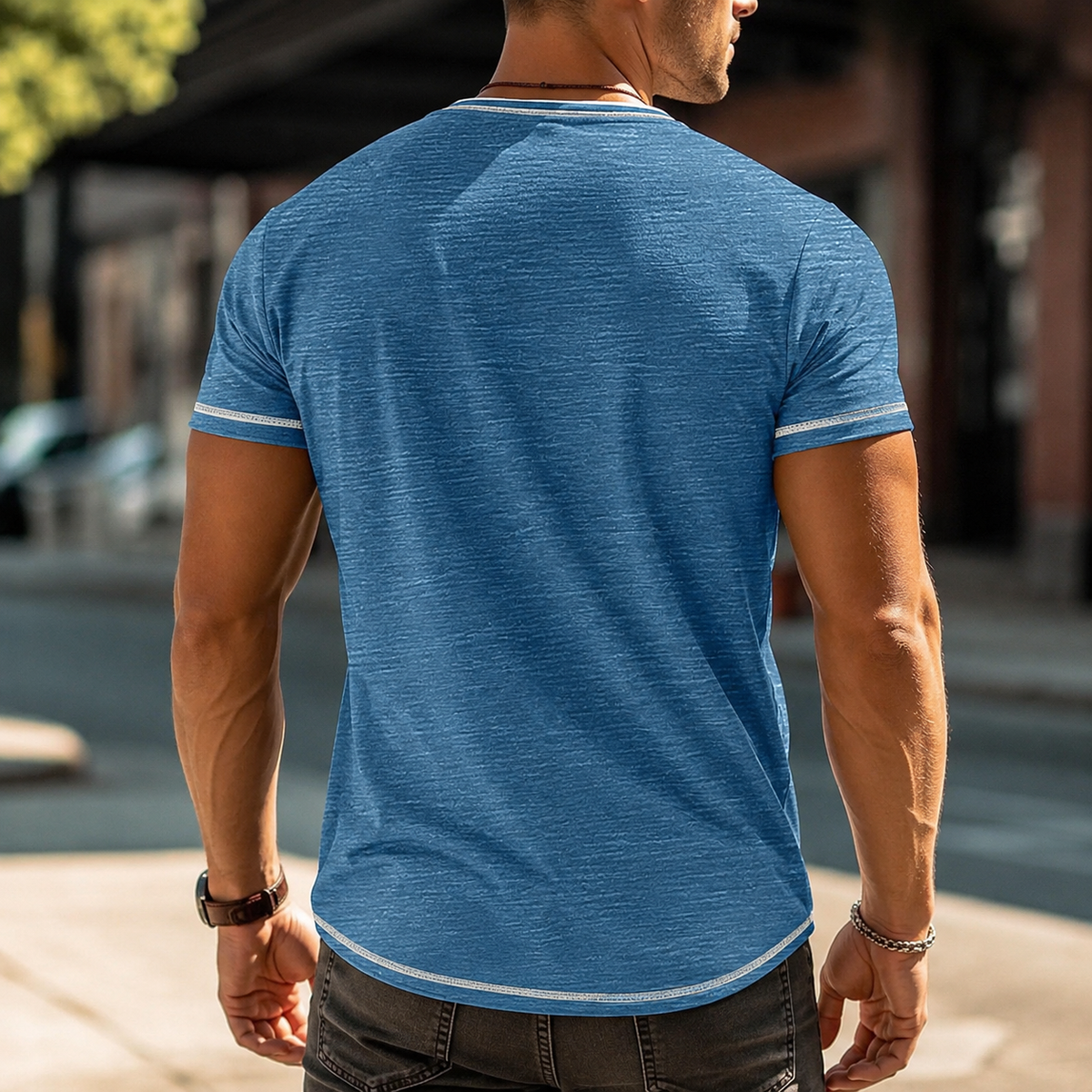 Tricou bărbați Henley din bumbac, croială confortabilă