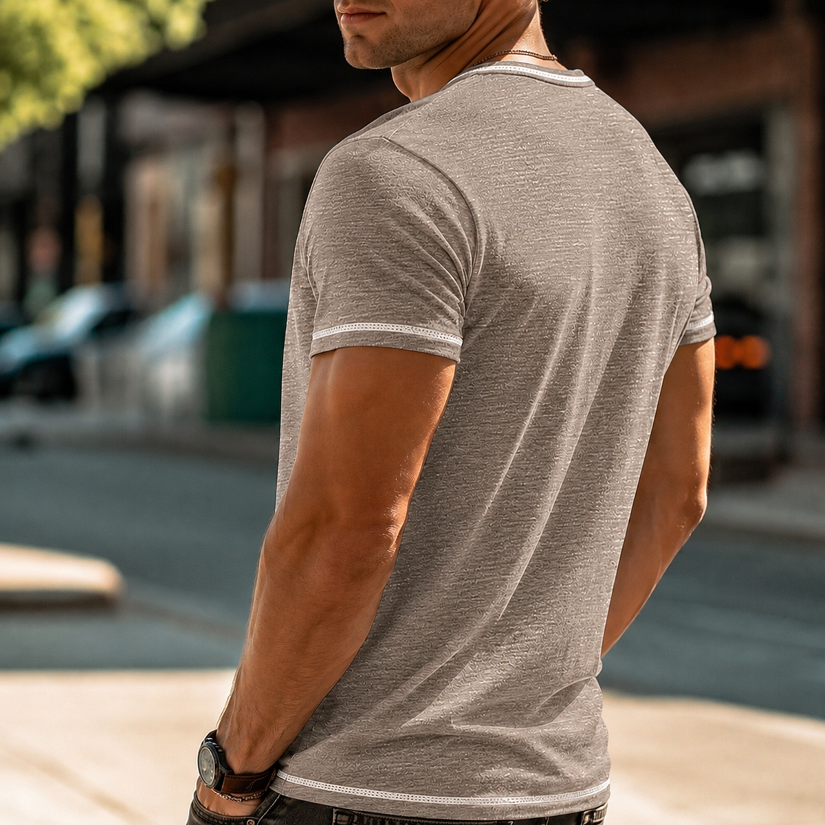 Tricou bărbați Henley din bumbac, croială confortabilă