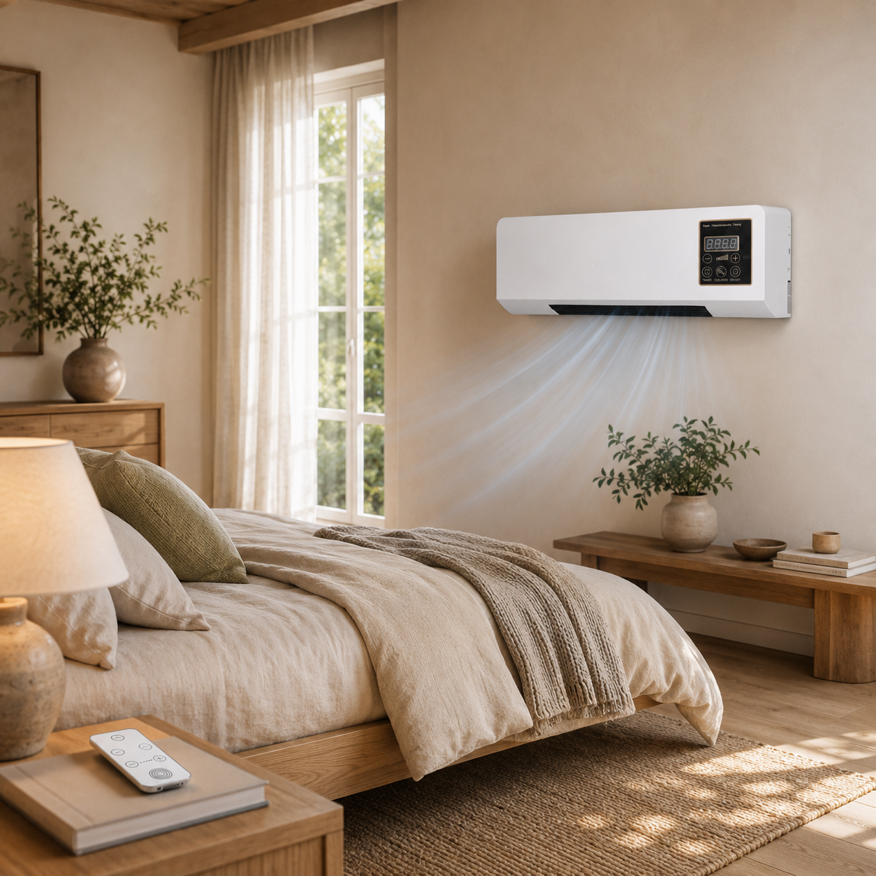 Væghængt Varmluftblæser med Ventilation, Fjernbetjening og LED-Display
