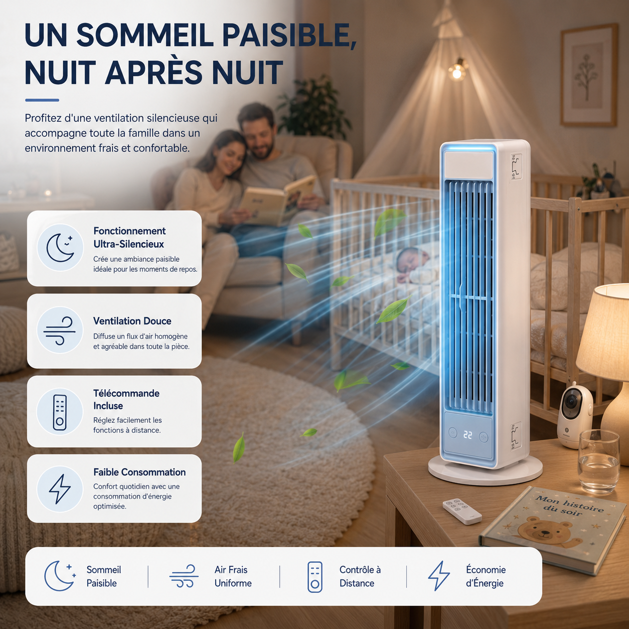 Bladløst Tårnventilator med Multidirektionel Luftstrøm