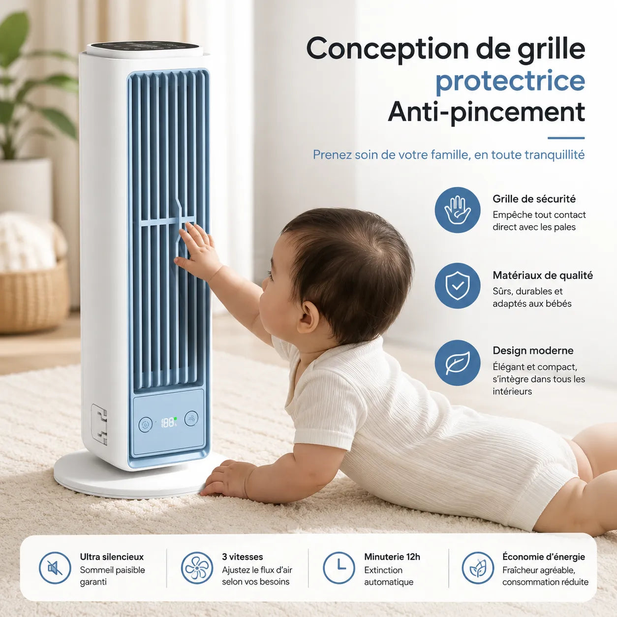 Ventilador de torre sin aspas con ventilación multidireccional