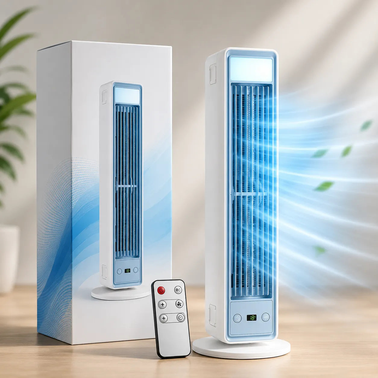 Blade-Free Tower Fan with Multidirectional Ventilation