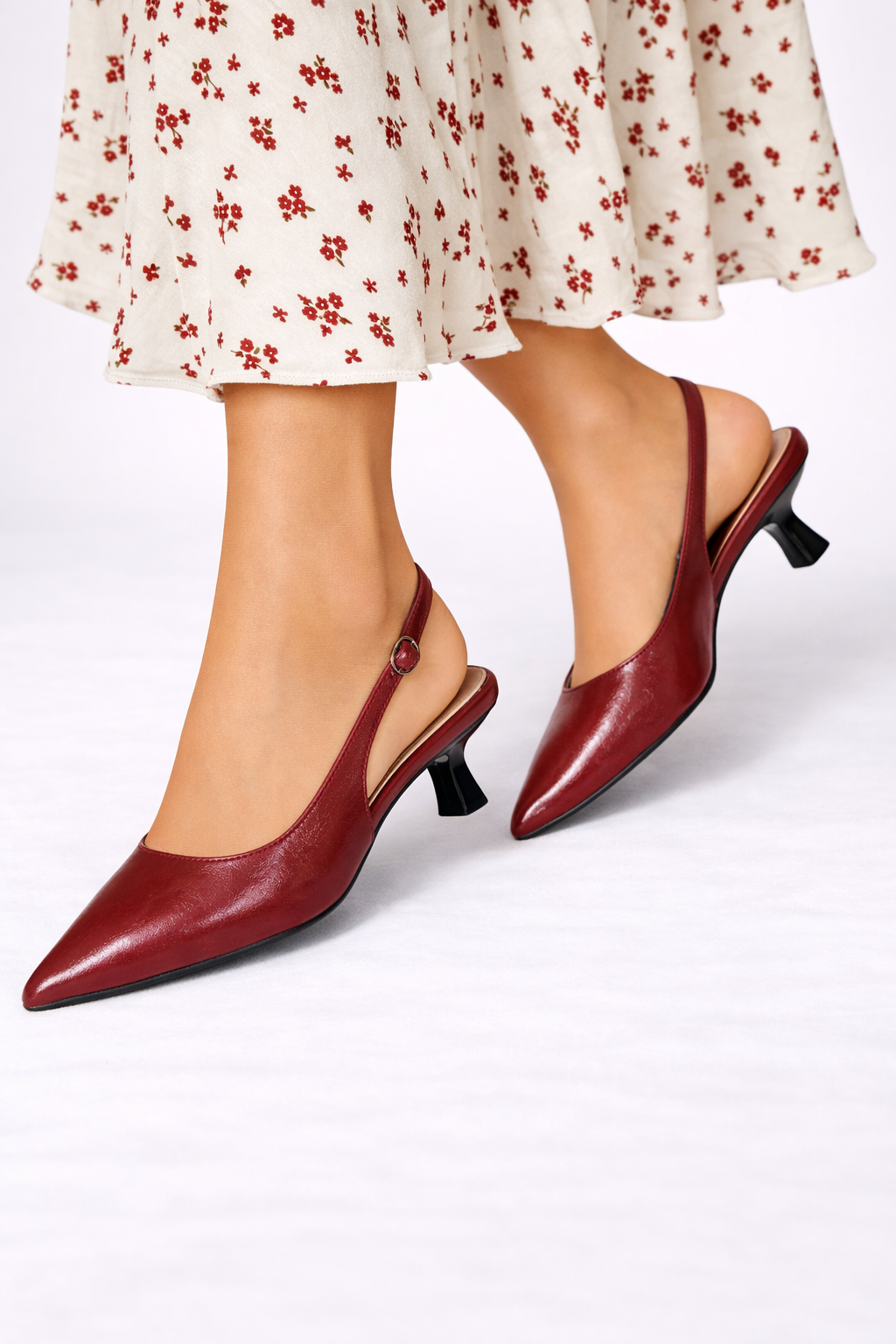 Pantofi cu toc mic Kitten Heel, cu baretă pe spate, pentru femei, pantofi stiletto lacuiți, cu vârf ascuțit