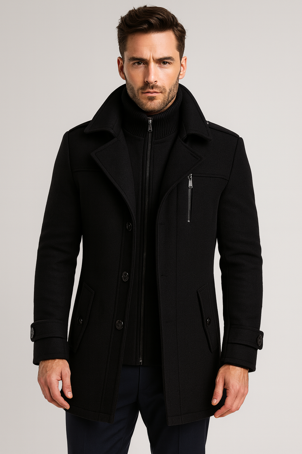 Homme Manteau Sorties Laine Coupe Moderne Confort Journée Élégant Intemporel