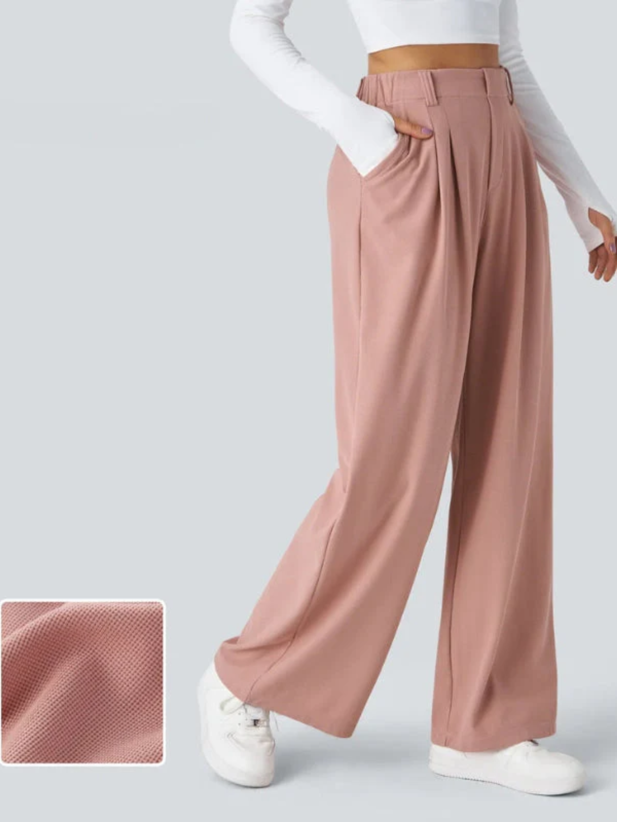 Pantalon large fluide pour femme style palazzo avec poches et taille ajustable