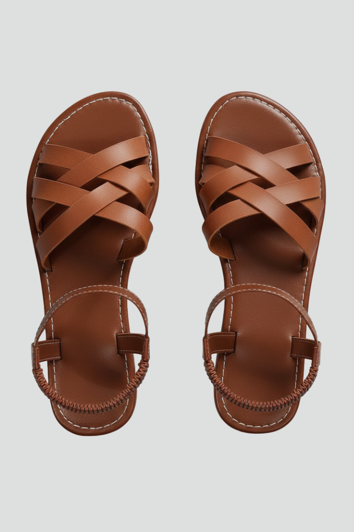 Flat Sandals for Women with Crossed Straps and Ankle Fastening