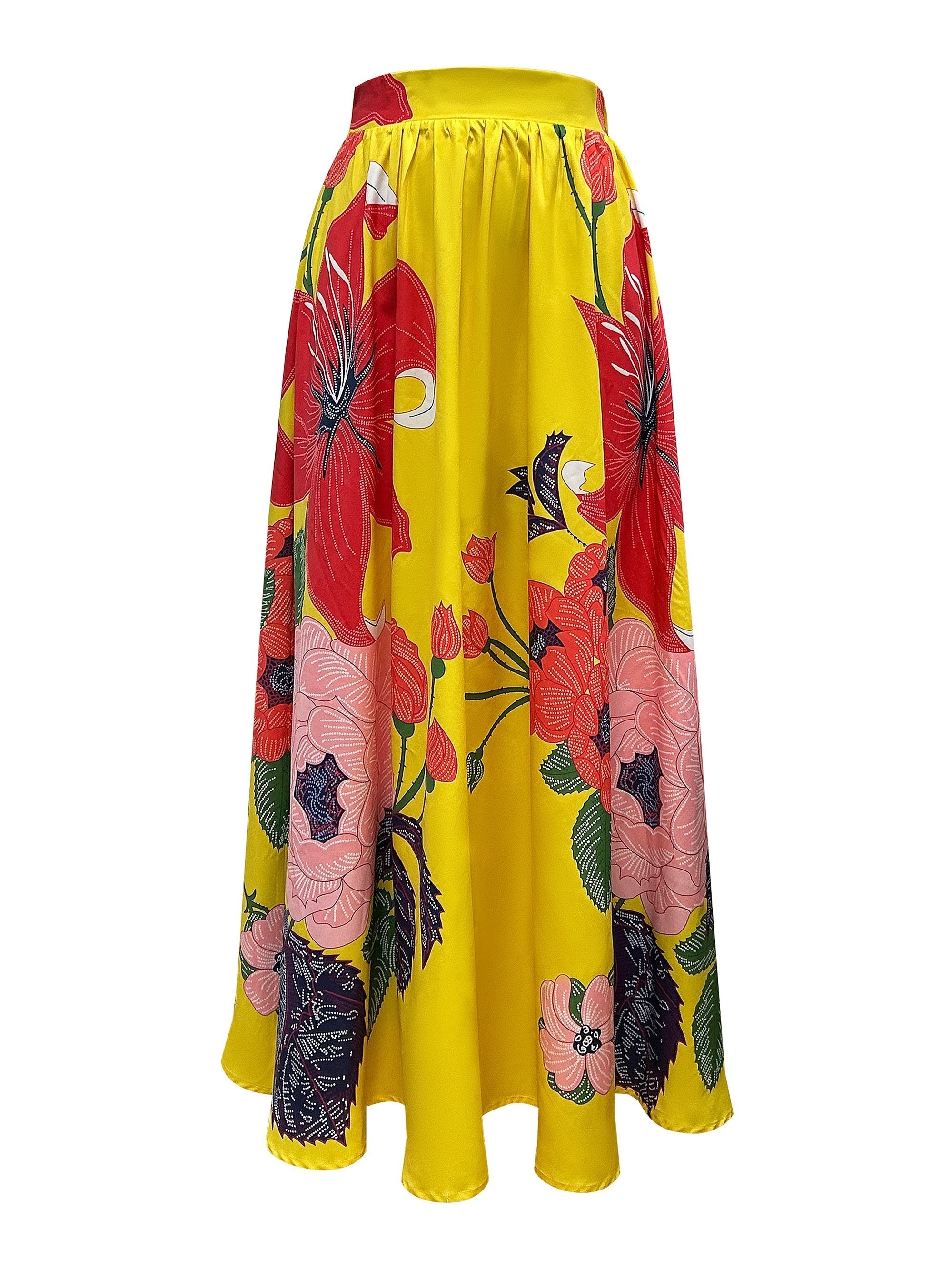 Jupe longue femme mélange coton imprimé fleurs taille haute