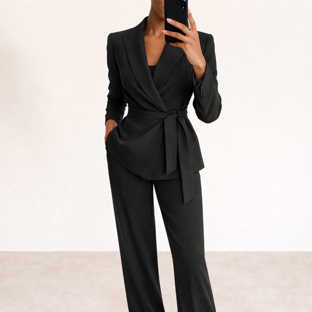 Tailleur Femme Pantalon et Veste Ceinturée