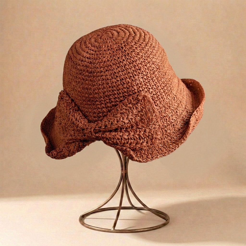 Chapeau de soleil cloche pour femme | grand bord avec nœud | style plage été