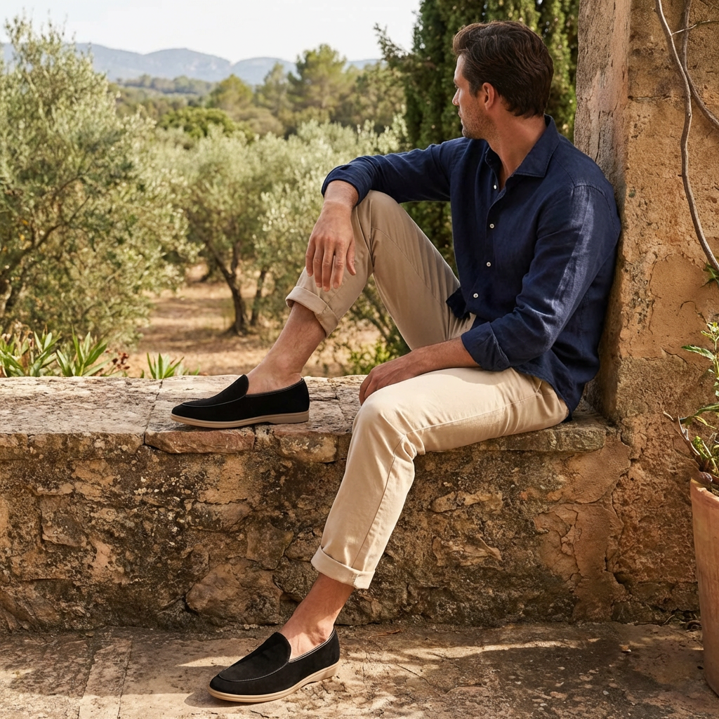 Mocassins pour Homme en Cuir de Vache Suède avec Semelle en Caoutchouc Contrastée