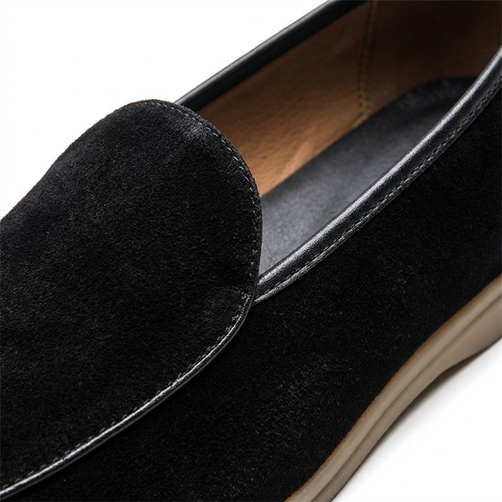 Mocassins pour Homme en Cuir de Vache Suède avec Semelle en Caoutchouc Contrastée
