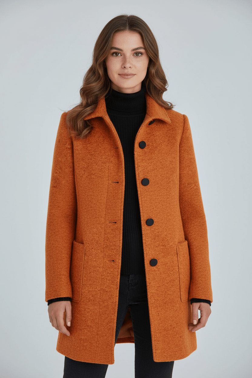 Donna cappotto da ufficio in misto lana, taglio aderente, caldo, elegante, senza tempo