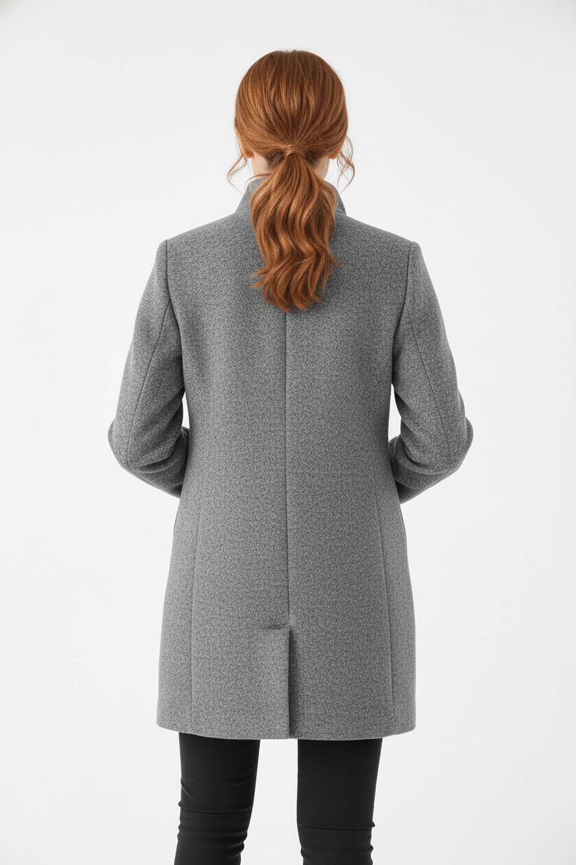 Donna cappotto da ufficio in misto lana, taglio aderente, caldo, elegante, senza tempo