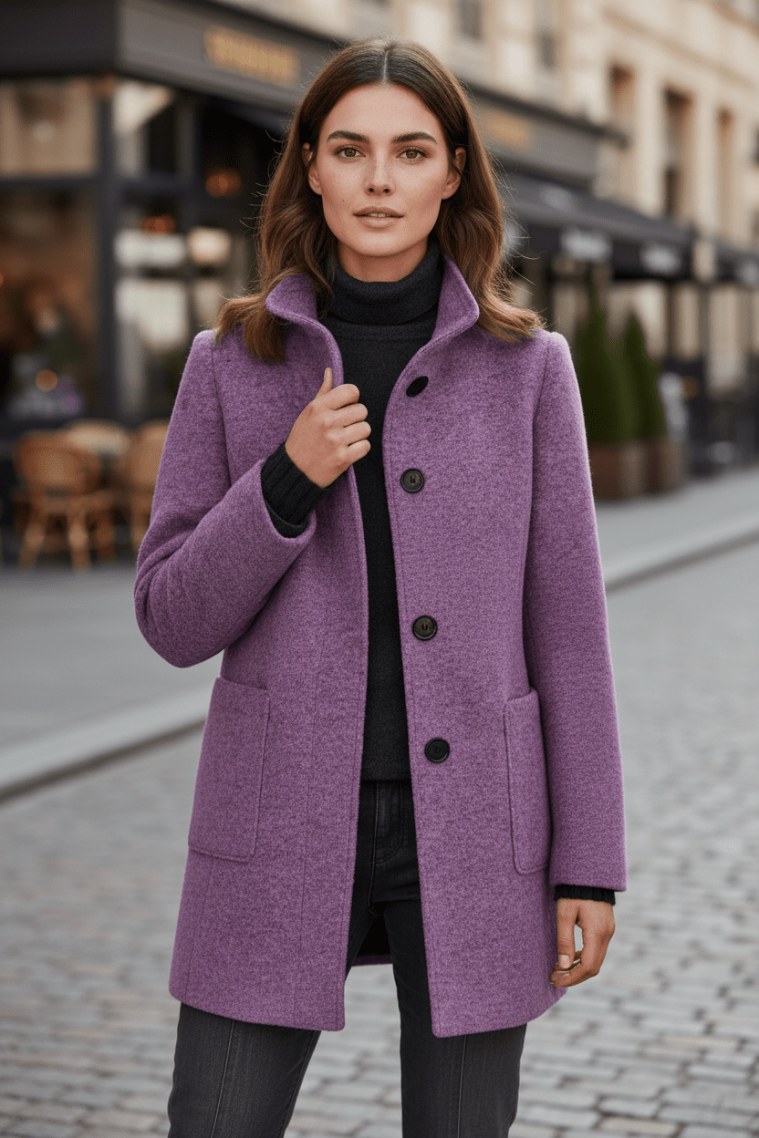 Donna cappotto da ufficio in misto lana, taglio aderente, caldo, elegante, senza tempo