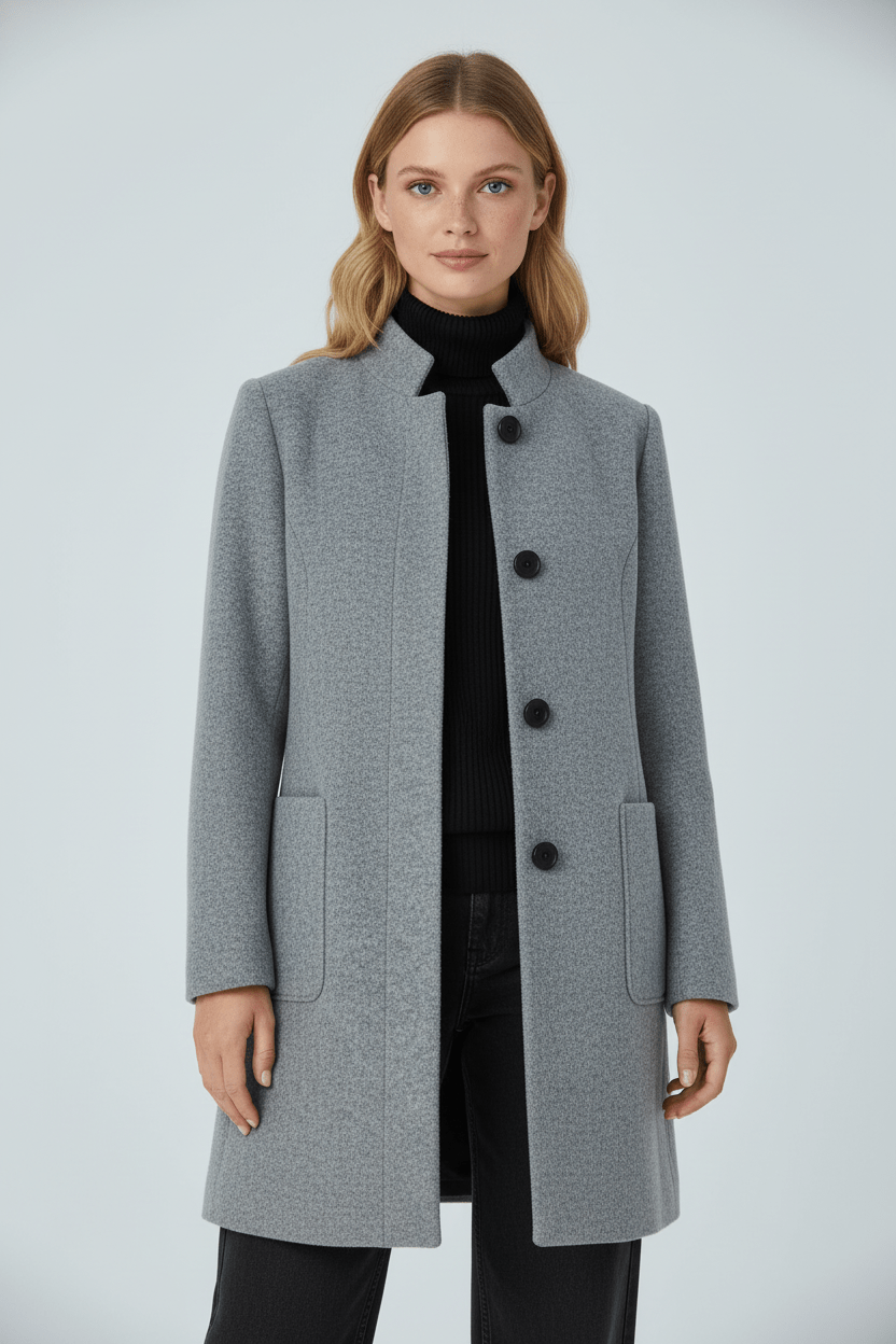 Donna cappotto da ufficio in misto lana, taglio aderente, caldo, elegante, senza tempo