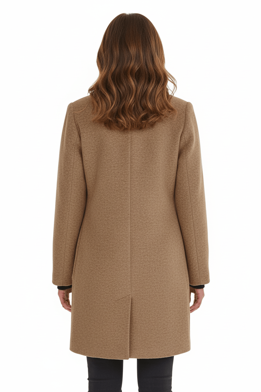Donna cappotto da ufficio in misto lana, taglio aderente, caldo, elegante, senza tempo