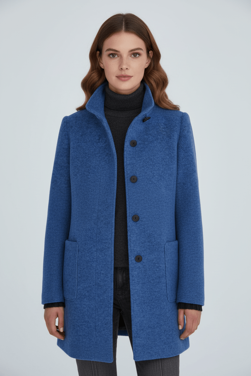 Donna cappotto da ufficio in misto lana, taglio aderente, caldo, elegante, senza tempo