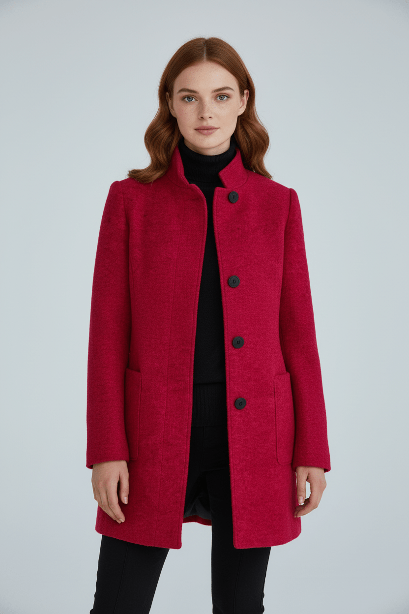 Donna cappotto da ufficio in misto lana, taglio aderente, caldo, elegante, senza tempo