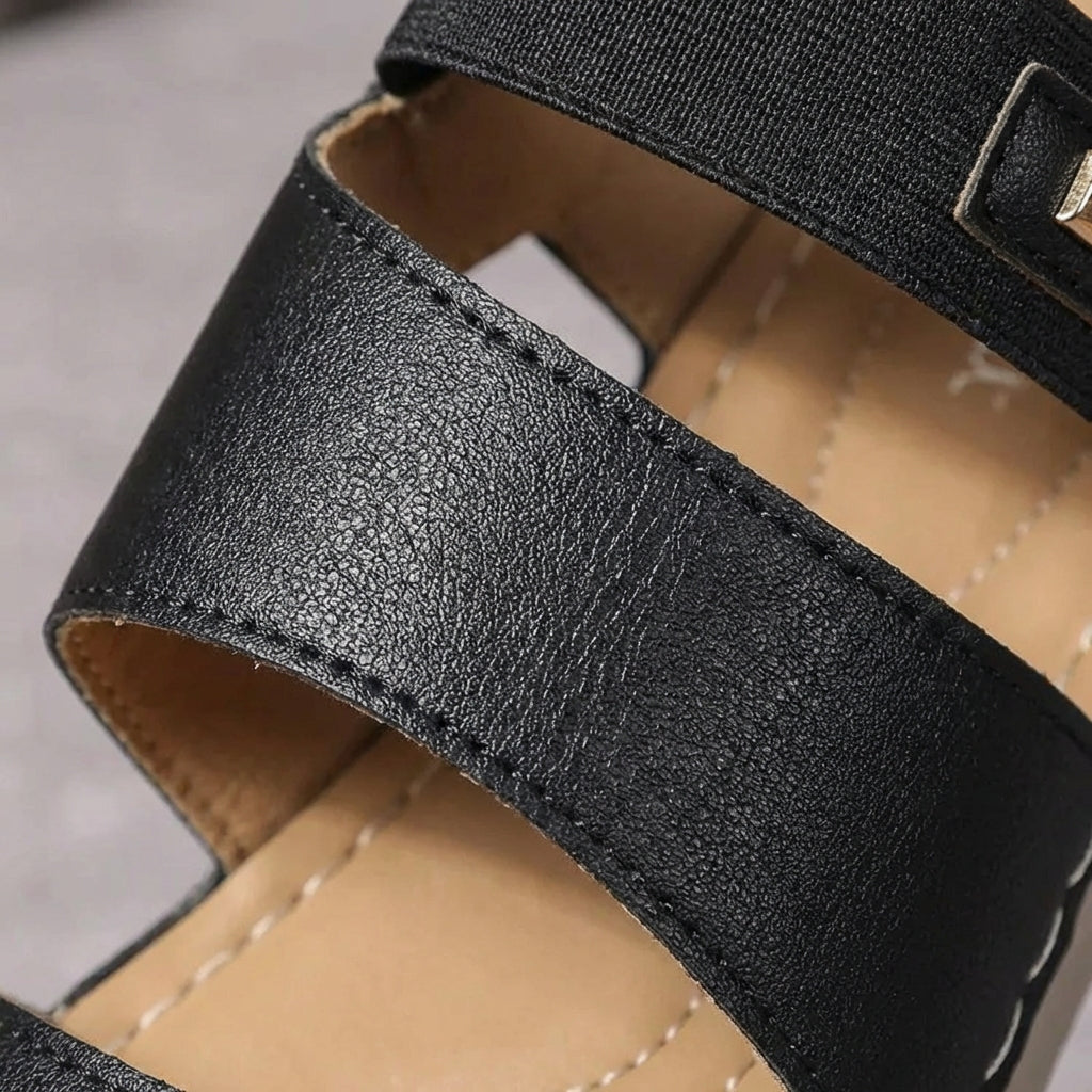 Sandales Compensées pour Femme en Cuir Artificiel avec Bride Auto-Agrippante