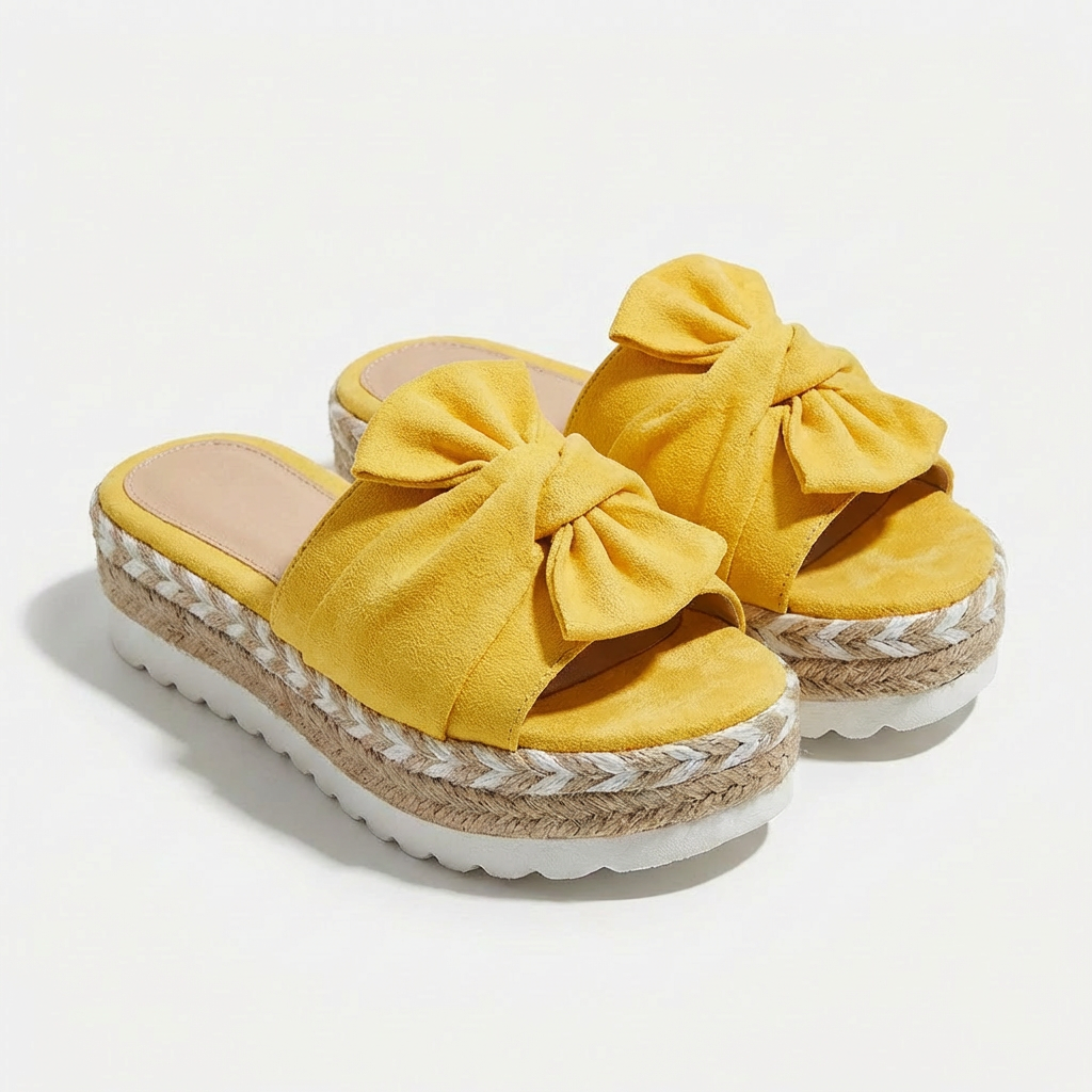 Mules à Plateforme avec Noeud Décoratif et Bout Ouvert pour Femme