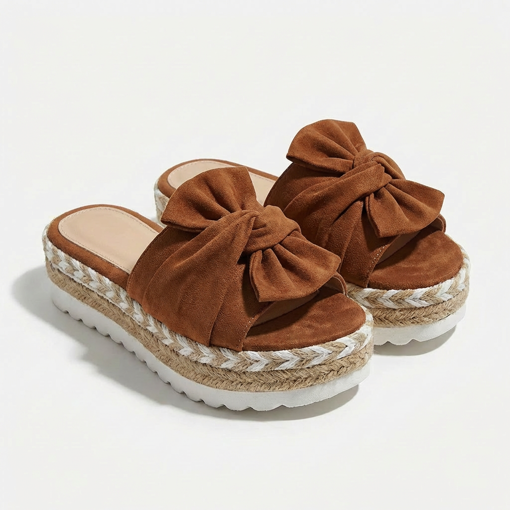 Mules à Plateforme avec Noeud Décoratif et Bout Ouvert pour Femme