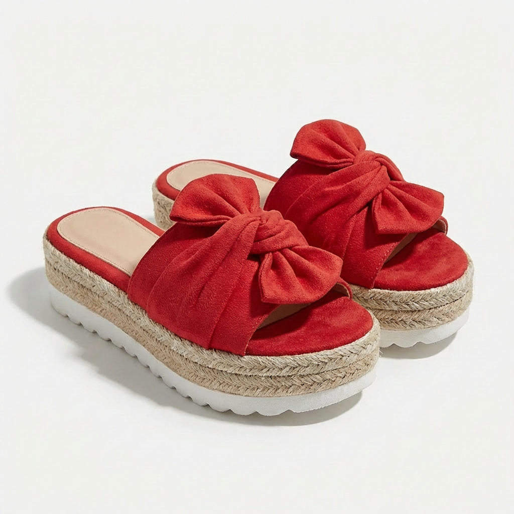 Mules à Plateforme avec Noeud Décoratif et Bout Ouvert pour Femme