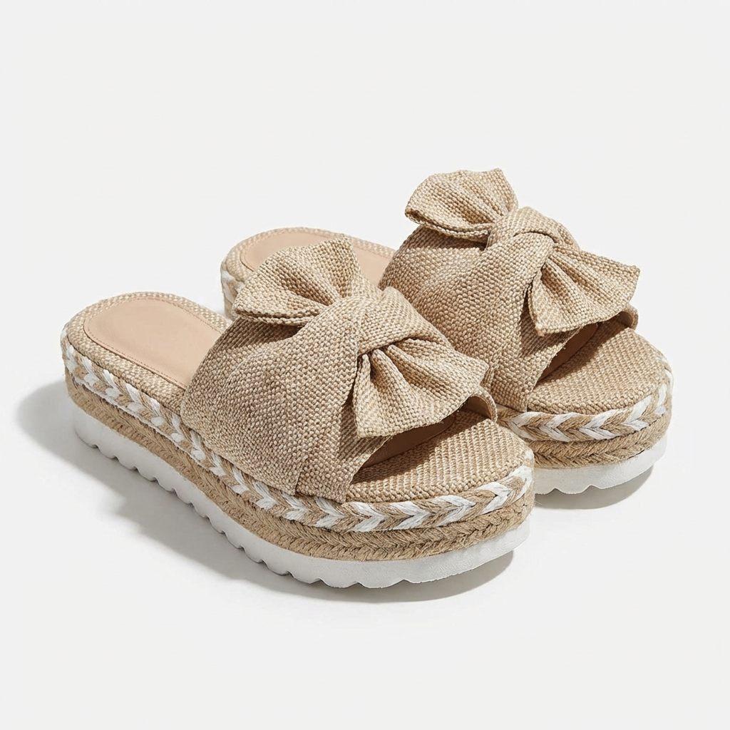 Mules à Plateforme avec Noeud Décoratif et Bout Ouvert pour Femme