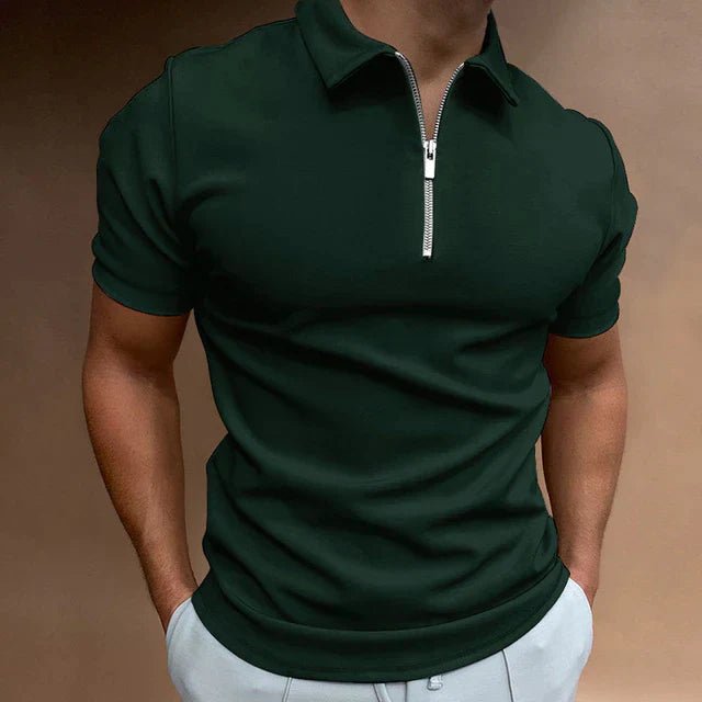 Polo à manches courtes pour hommes — fermeture éclair — coupe slim — quotidien