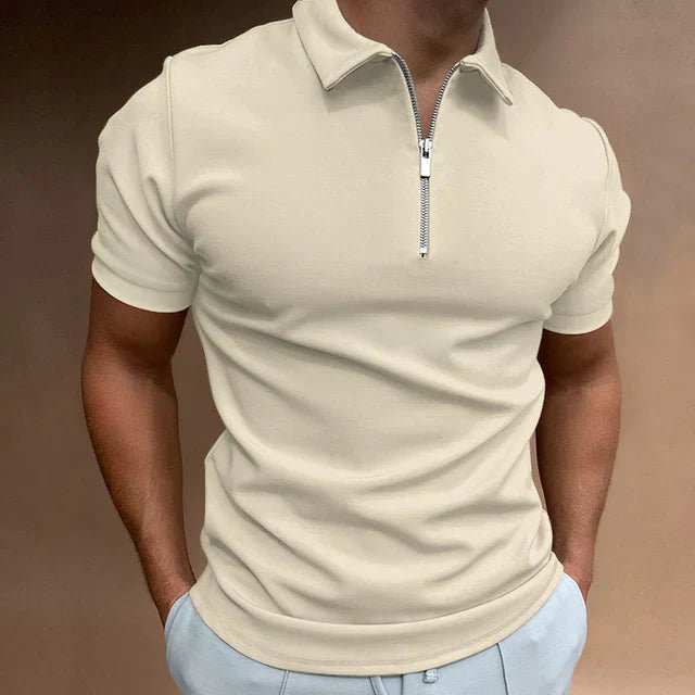 Polo à manches courtes pour hommes — fermeture éclair — coupe slim — quotidien