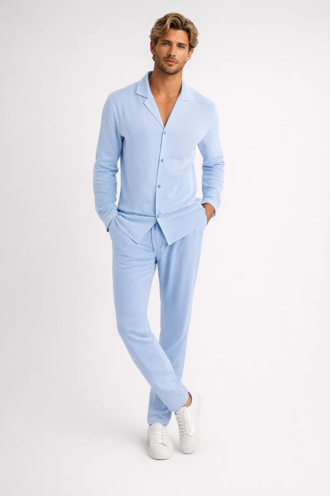 Ensemble Deux Pièces pour Homme avec Chemise à Manches Longues et Pantalon en Coton