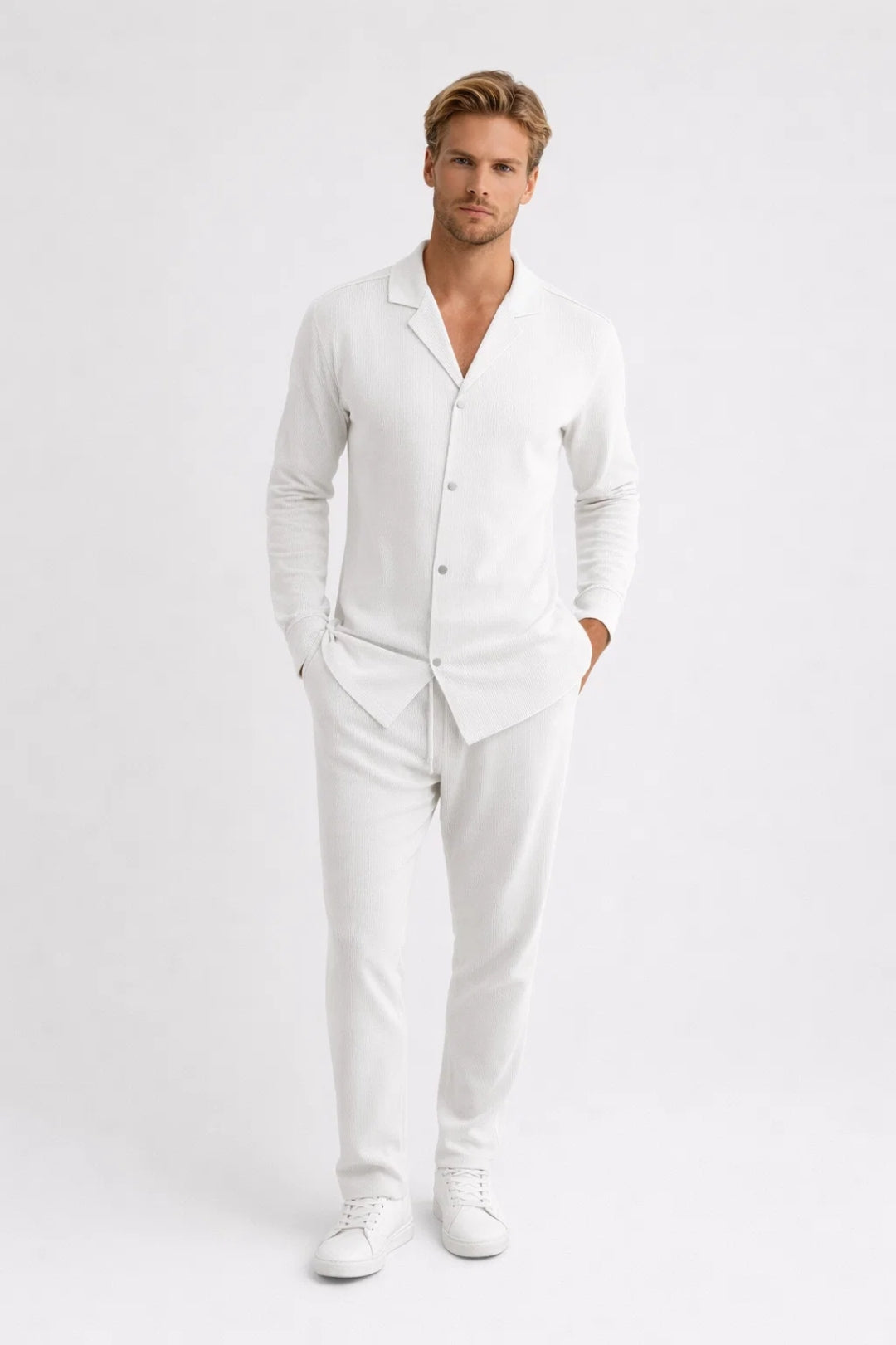 Ensemble Deux Pièces pour Homme avec Chemise à Manches Longues et Pantalon en Coton