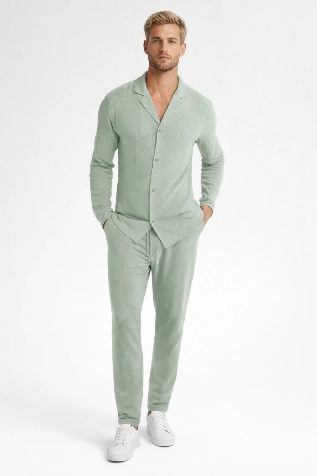 Ensemble Deux Pièces pour Homme avec Chemise à Manches Longues et Pantalon en Coton
