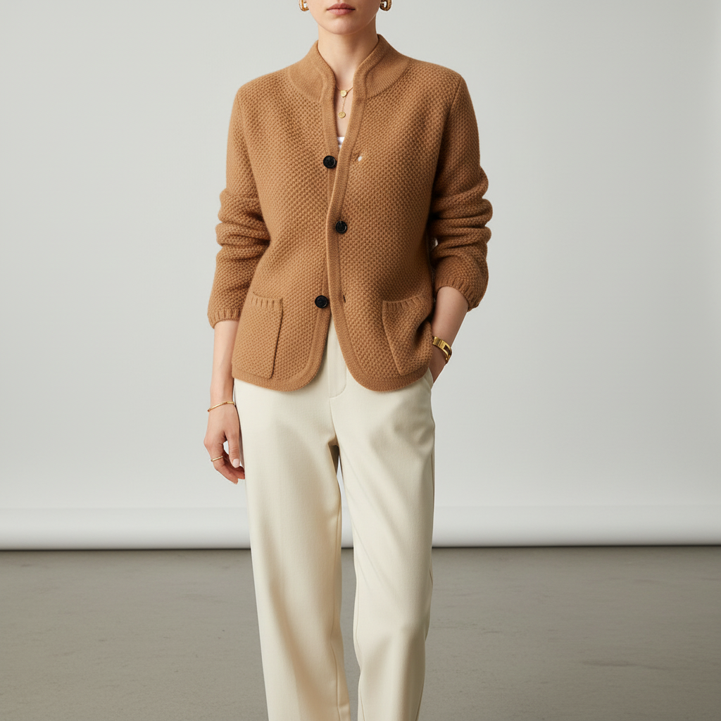 Cárdigan femenino diario de punto con botones, cuello alto, elegante y cómodo