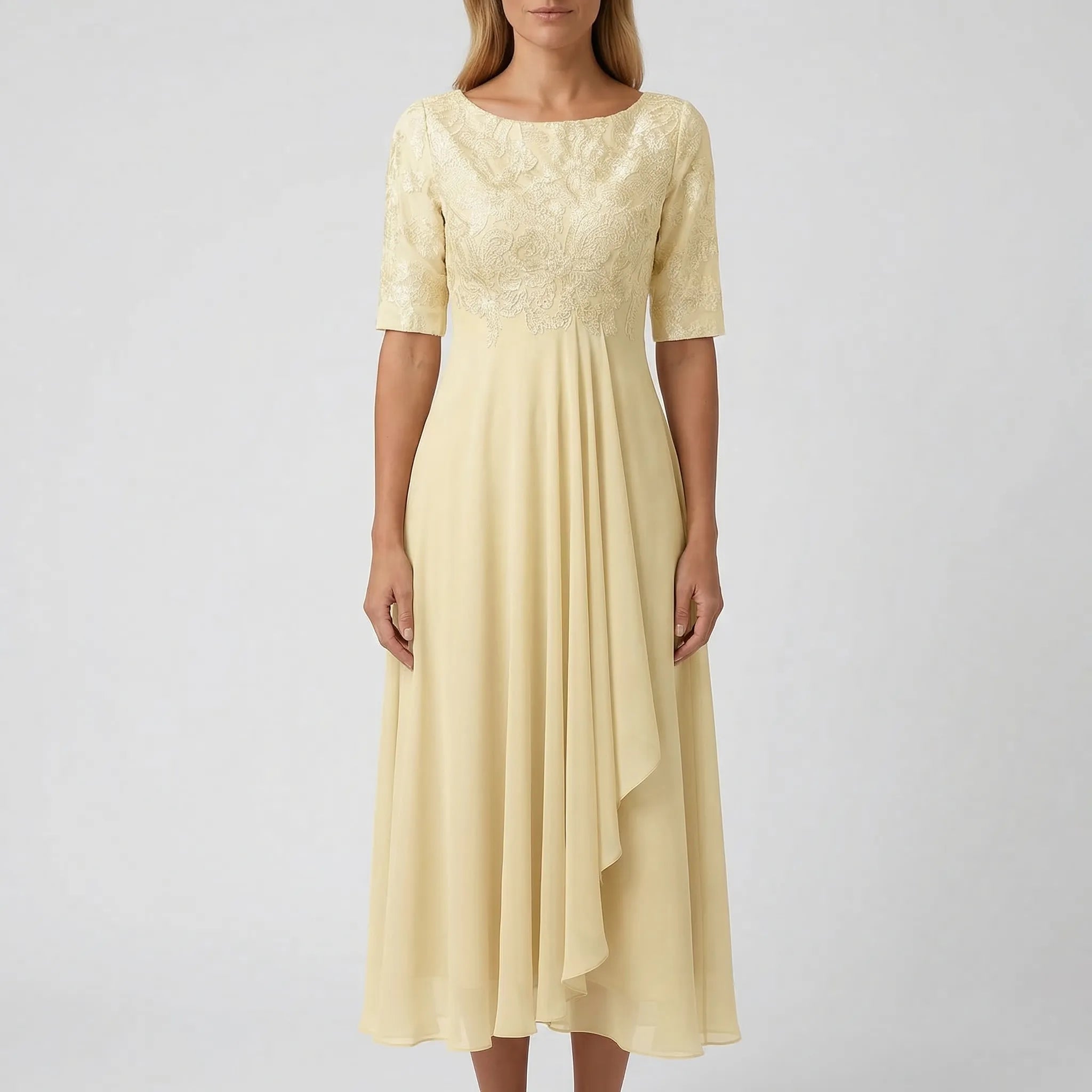 Bata midi para mujer - falda acampanada con corpiño bordado de flores | boda