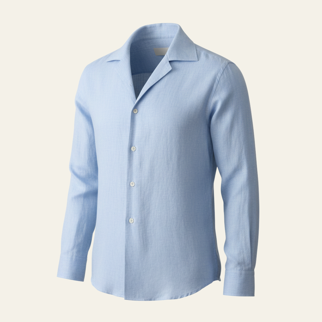 Chemise en Coton et Lin à Manches Longues pour Homme avec Col Rabattu et Boutons