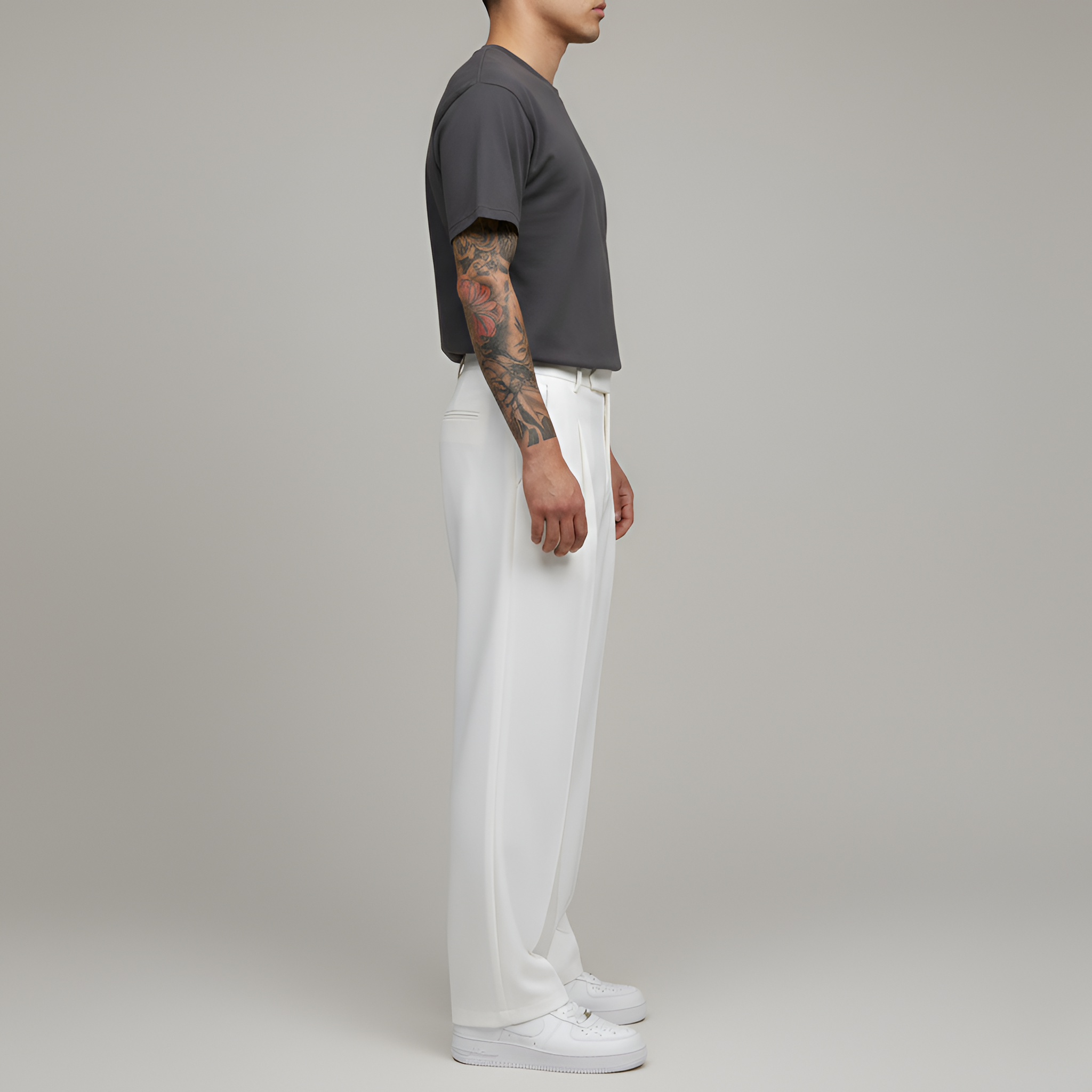 Pantalon de Costume pour Homme Coupe Droite à Taille Haute avec Fermeture Éclair