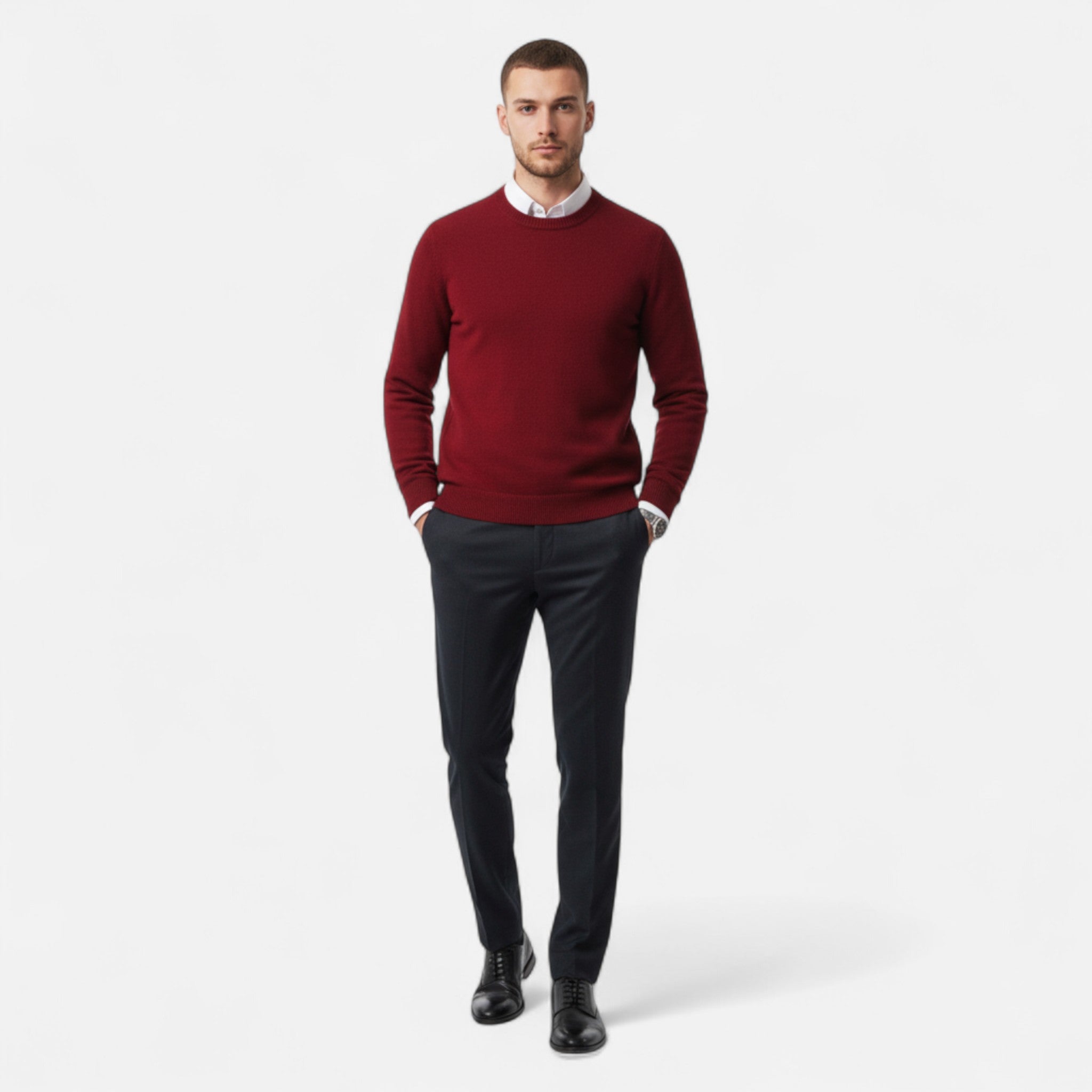 Velclairemode | Men's Merino Wool Sweater with a Mid-Rise Collar